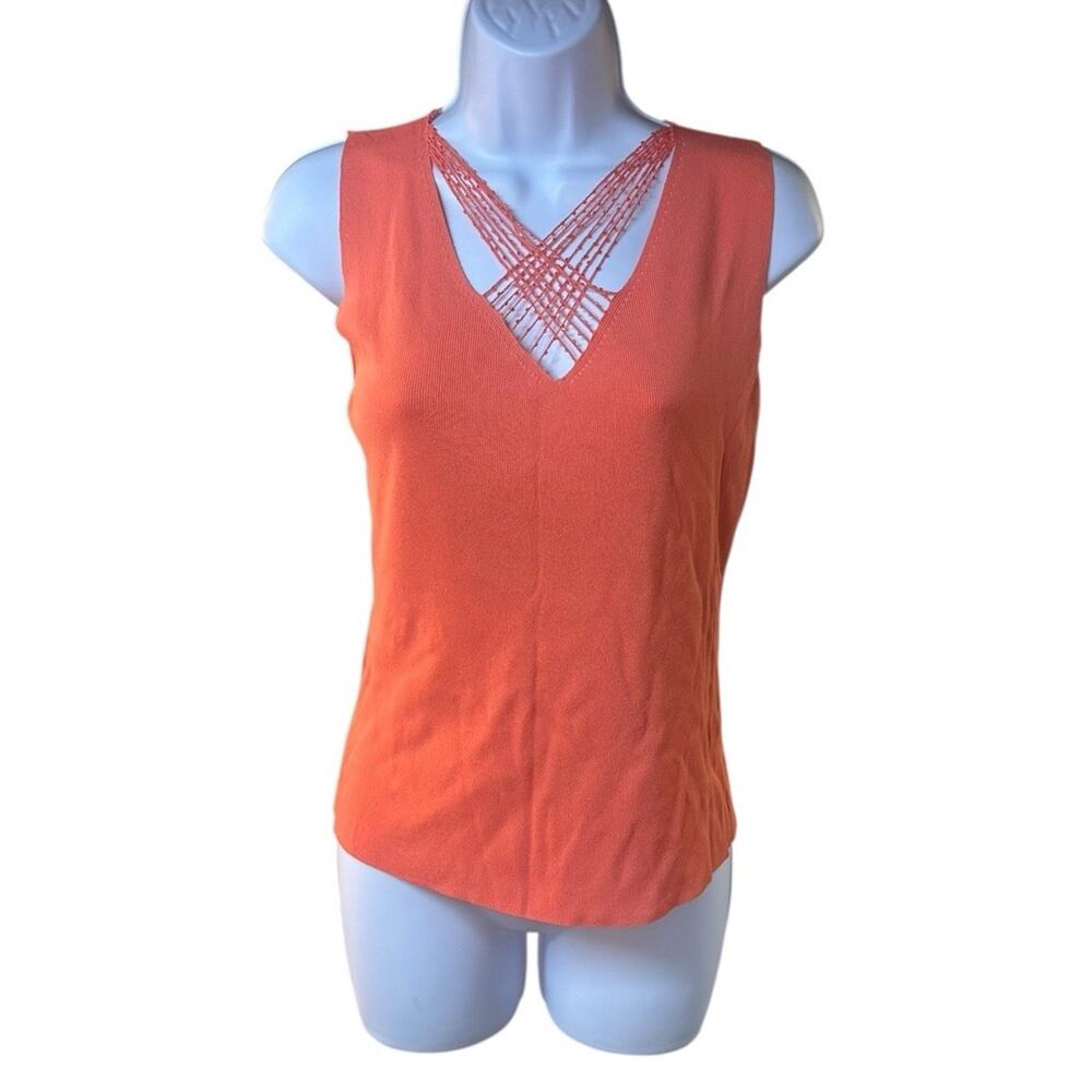 Georgiou Studio Orange Knit Crisscross Neck Tank Top Sleeveless Y2K Size Large